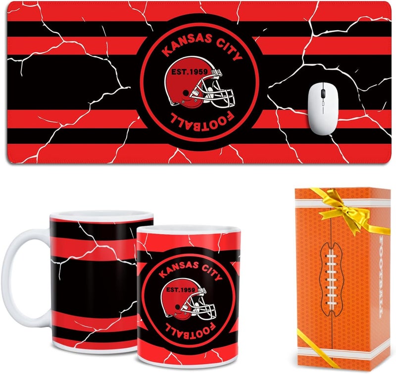 Gyothrig Football Fan Coffee Mug Cup and XL Gaming Mouse Pad Set Kansas City Desk Mat Themed Merch Shop Men Women Sport Stuff Gear Apparel Chiefs Team Decor Dad Boyfriend Bf Birthday Cool Christmas Xmas Gift - Image 1